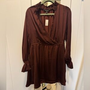 Banana Republic silky a-line v-neck dress, burgundy, size medium